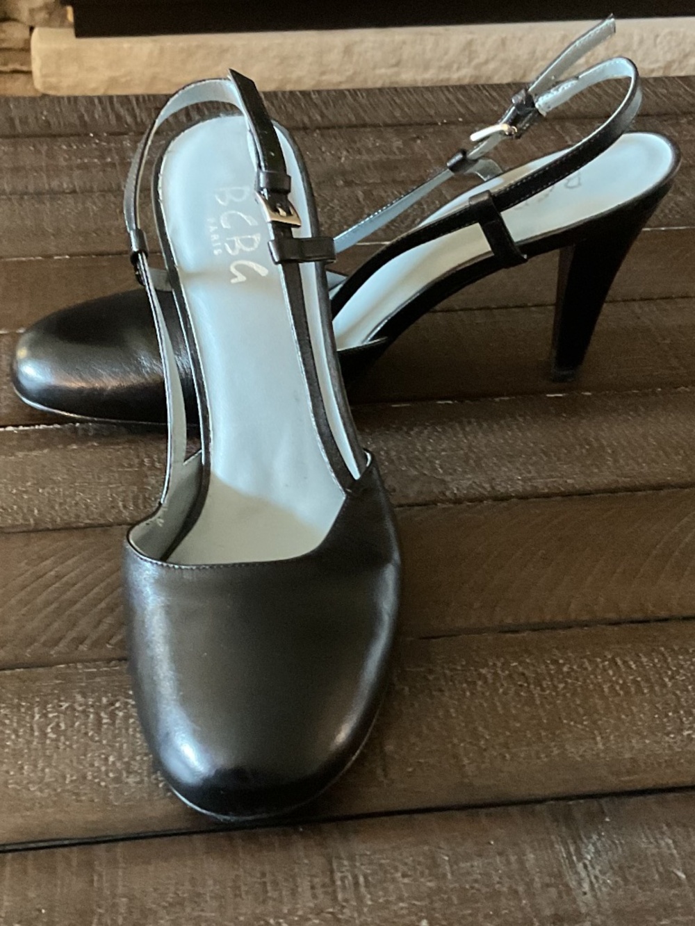 ✨ BCBG Paris Black Leather Slingback High Heels Round Toe - size 7